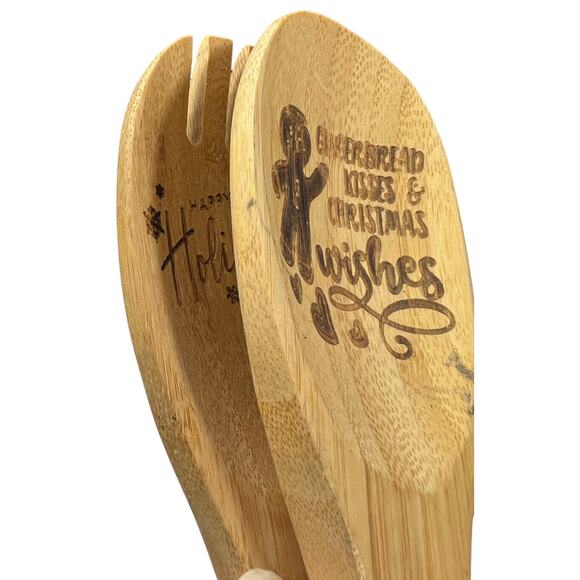 Bamboo Wooden Spoon And Fork Gingerbread Christmas Holiday Baking Serving Table - Picture 11 of 15